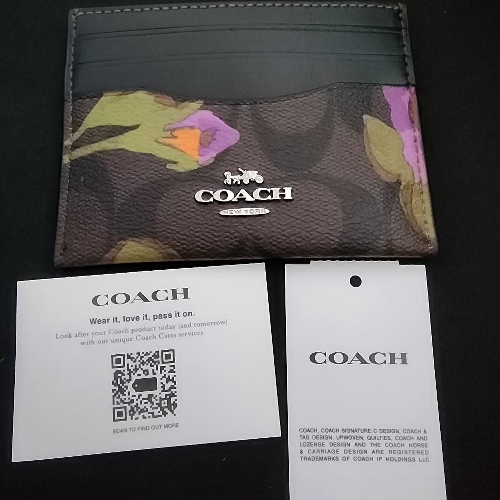 NWT Coach Signature Raised Slim Id Cardholder Iris - Picture 2 of 8